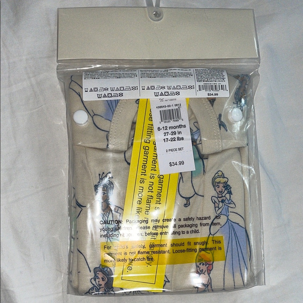 GAP Baby Disney Princess PJ Cream Blue organic cotton snug size 6-12 months - Picture 3 of 7